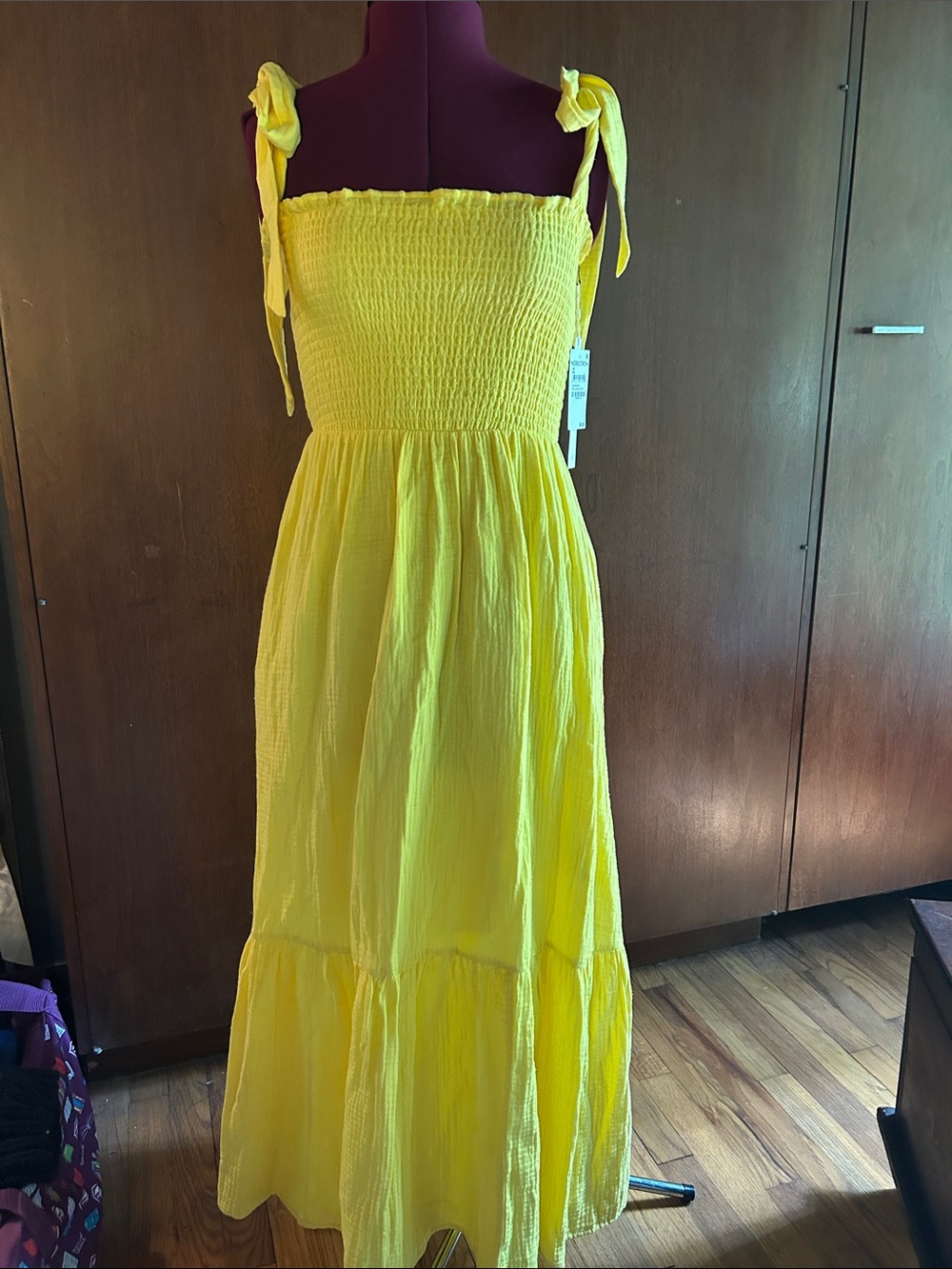 Caslon Yellow Smocked Tie-Shoulder Maxi Dress